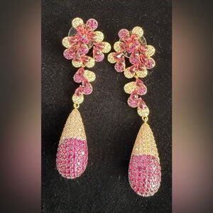 Elegant Pink and Gold Floral Earrings